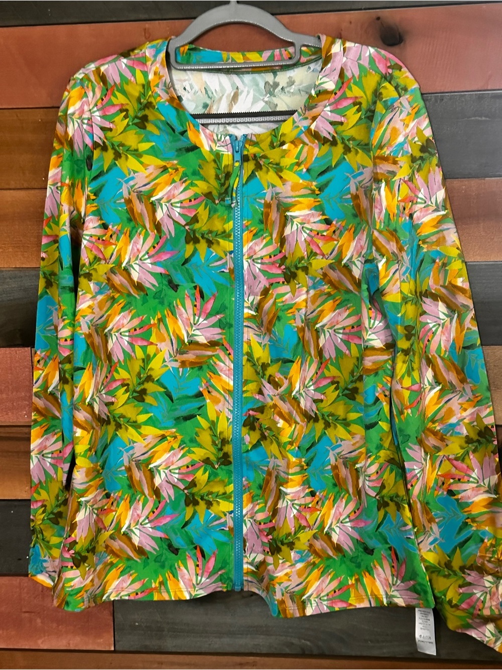 Swimsuits For All Teal Tropical Zip Swim Coverup with Pink & Green Accents